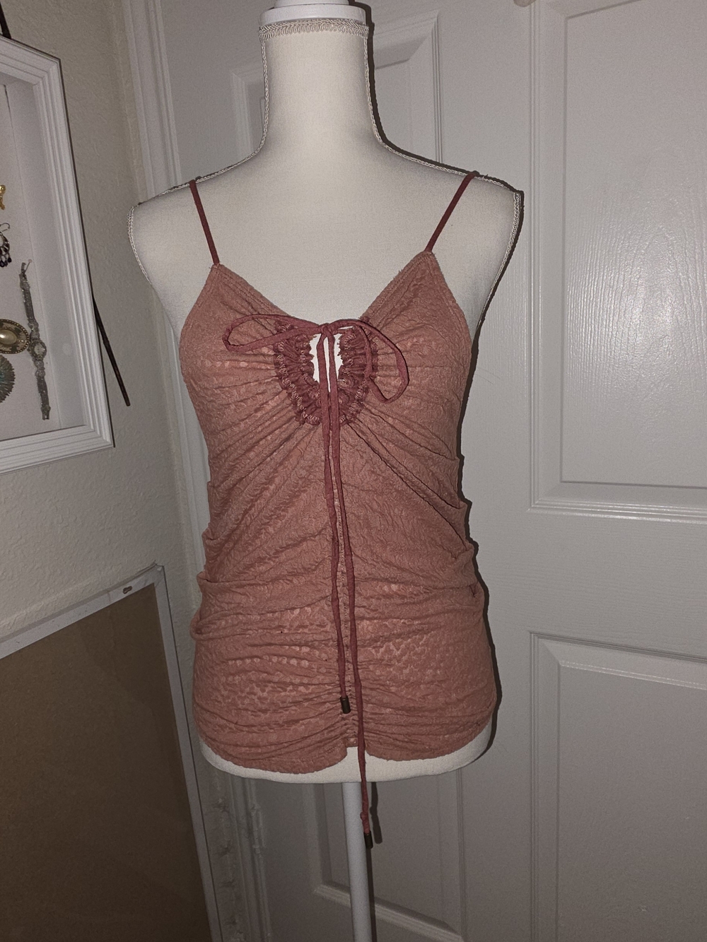 Free People Rust Lace-Up Ruched Spaghetti Strap Cami